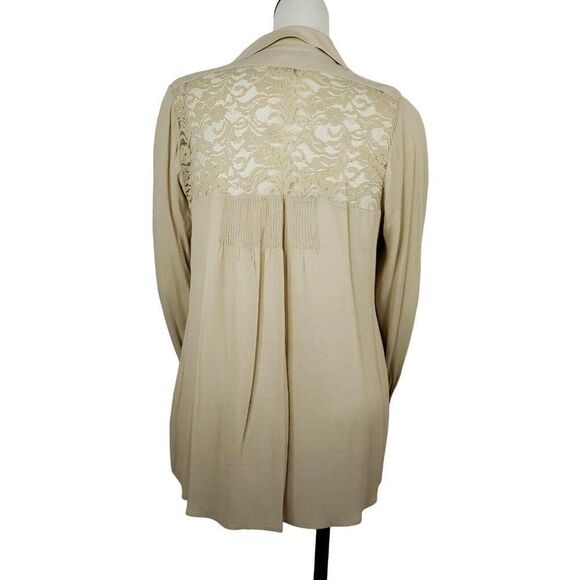 Soft Surroundings Womens Beige Size 1X Button Front Lace Back Blouse Shirt Tunic - Picture 1 of 7